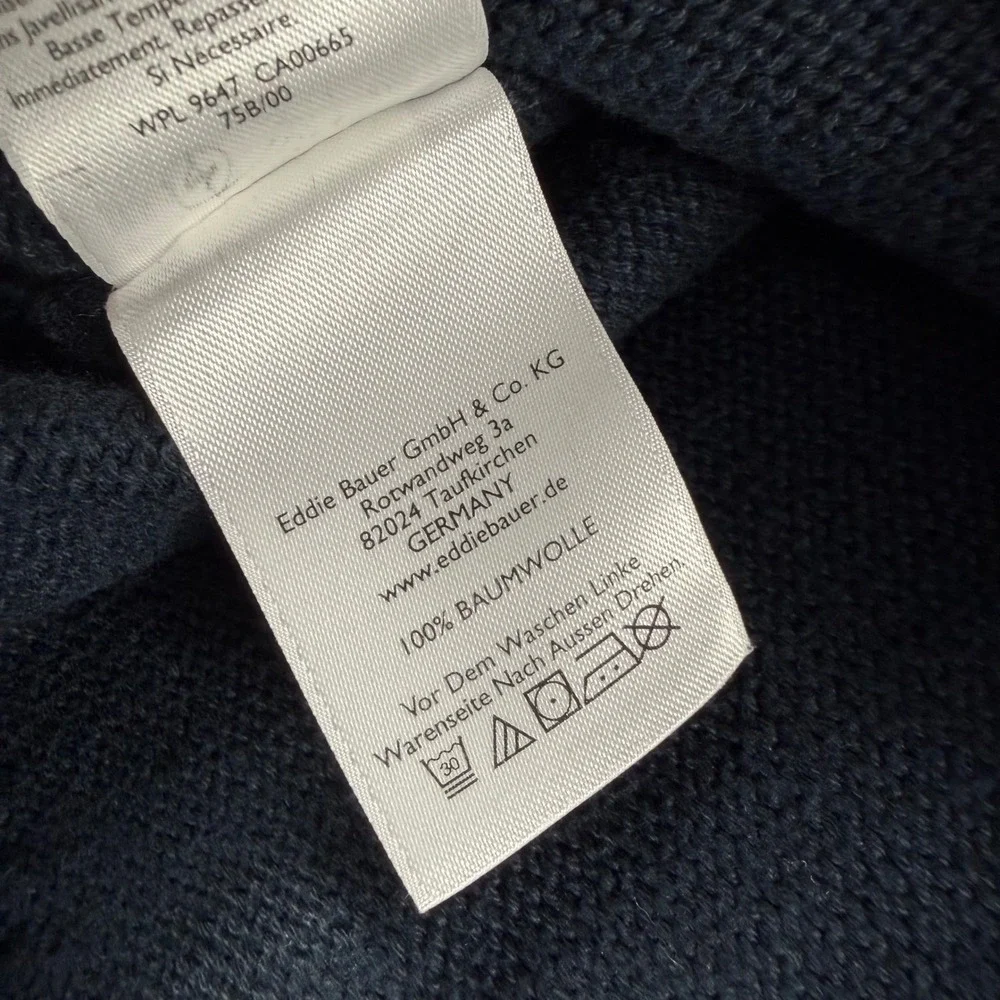 Eddie Bauer Mens XL Navy Blue Grey Stripe 1/4 Zip Cotton Knit Sweater 14303121